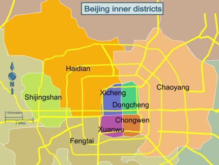 На фото: административная карта Пекина